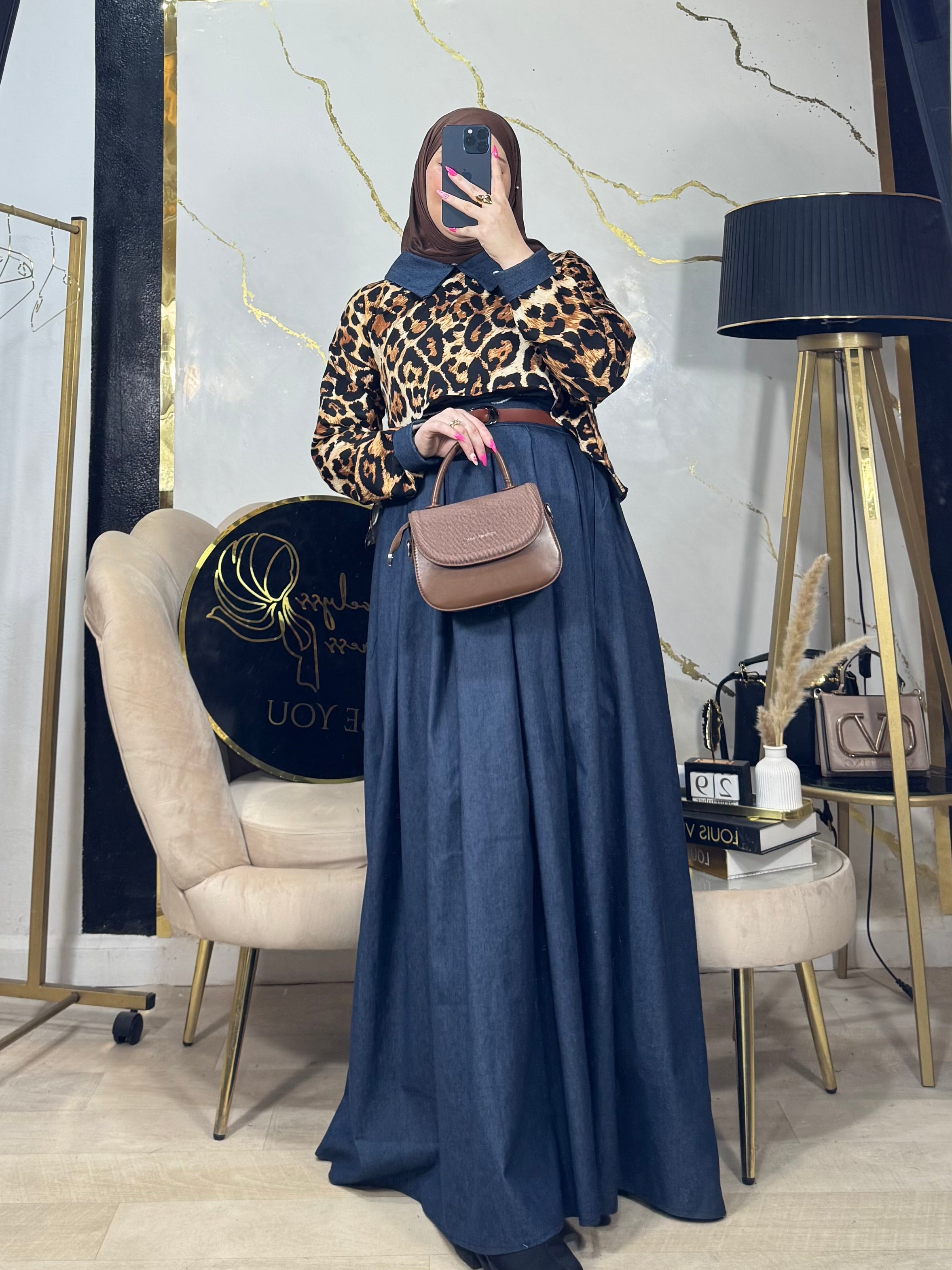 Ensemble leopards jean